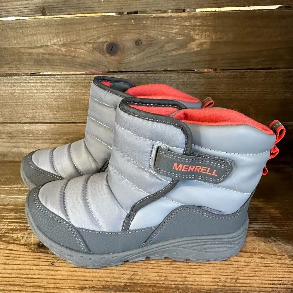 New Kids Merrell Polar‎ Puffer Gray Waterproof Insulated Winter Boots Size 1 Y
